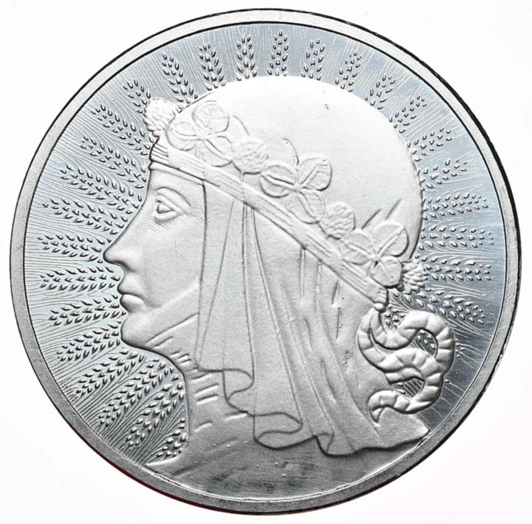 głowa kobiety żniwiarka srebrny medal bulion 1 oz