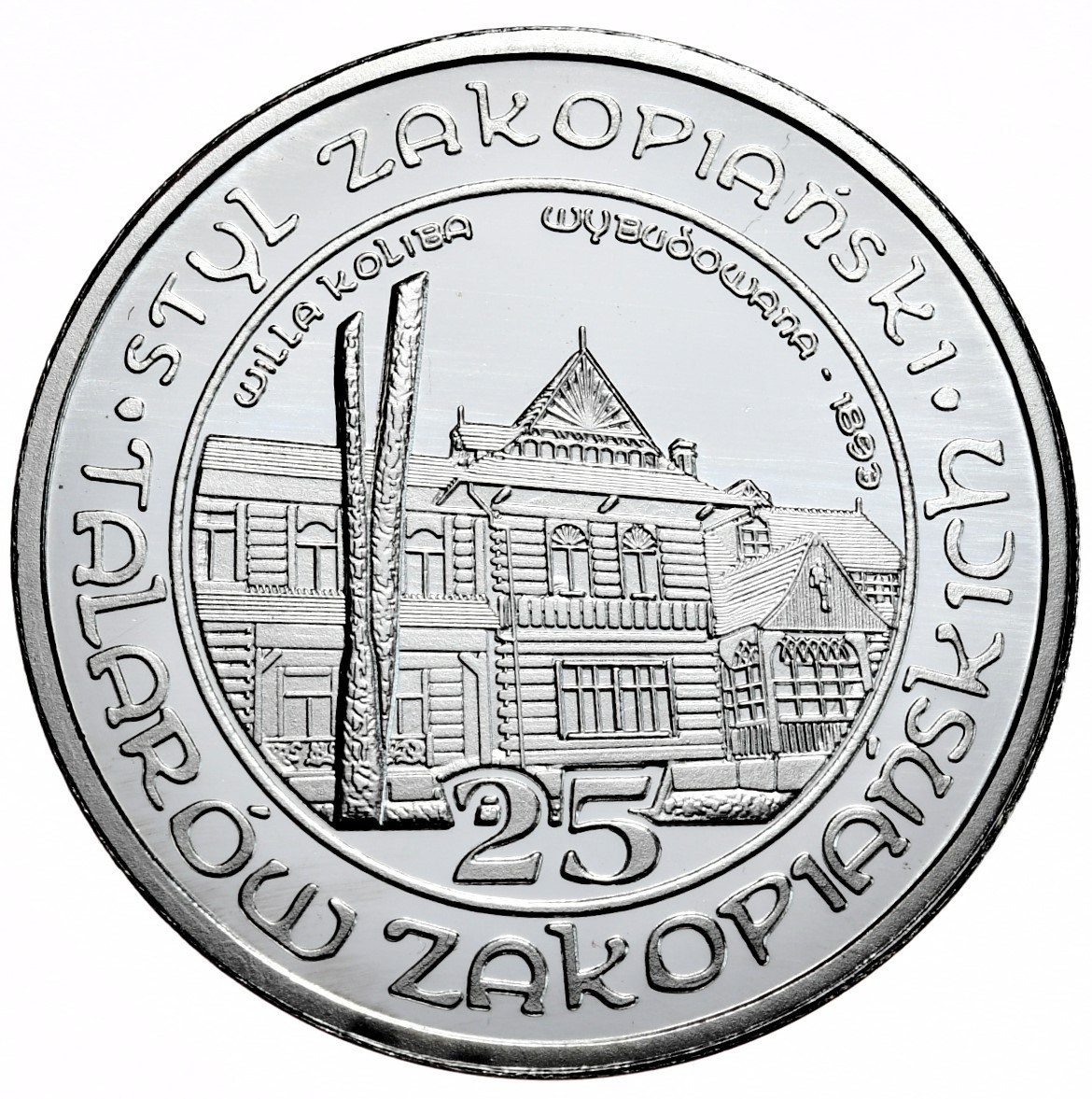 Moneta z serii Styl Zakopiański - Willa Koliba 25 talarów zakopiańskich 1/2 oz srebro .999