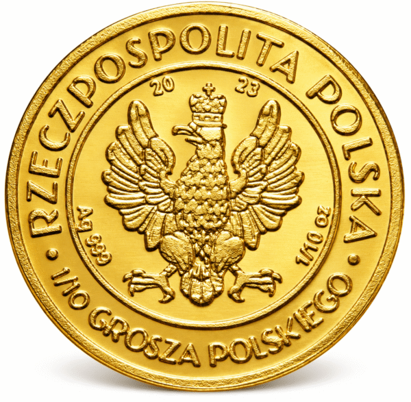 Złota moneta z polskim orłem Królowa Jadwiga 1/10 oz Ag999 - Pełne złocenie