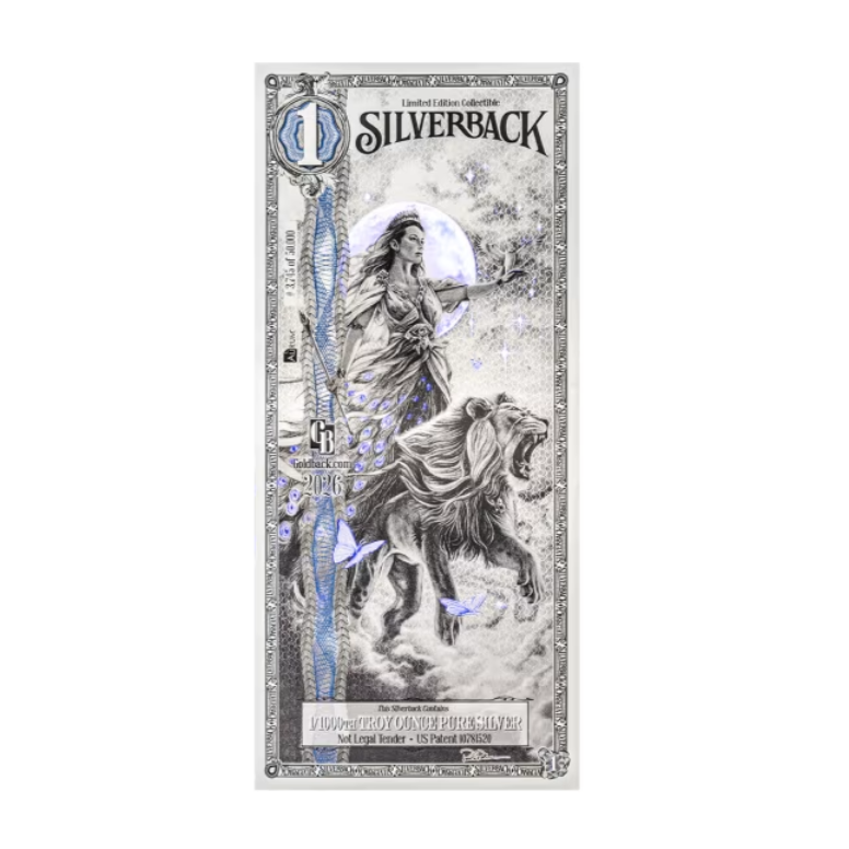 Srebrny Banknot Silverback Olympus: Hera, 1/1000 uncji